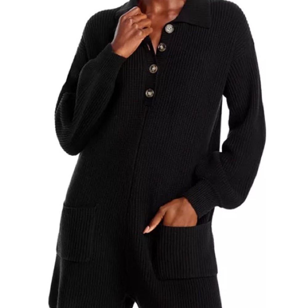 Aqua Black Ribbed Knit Romper Cotton/ Acrylic